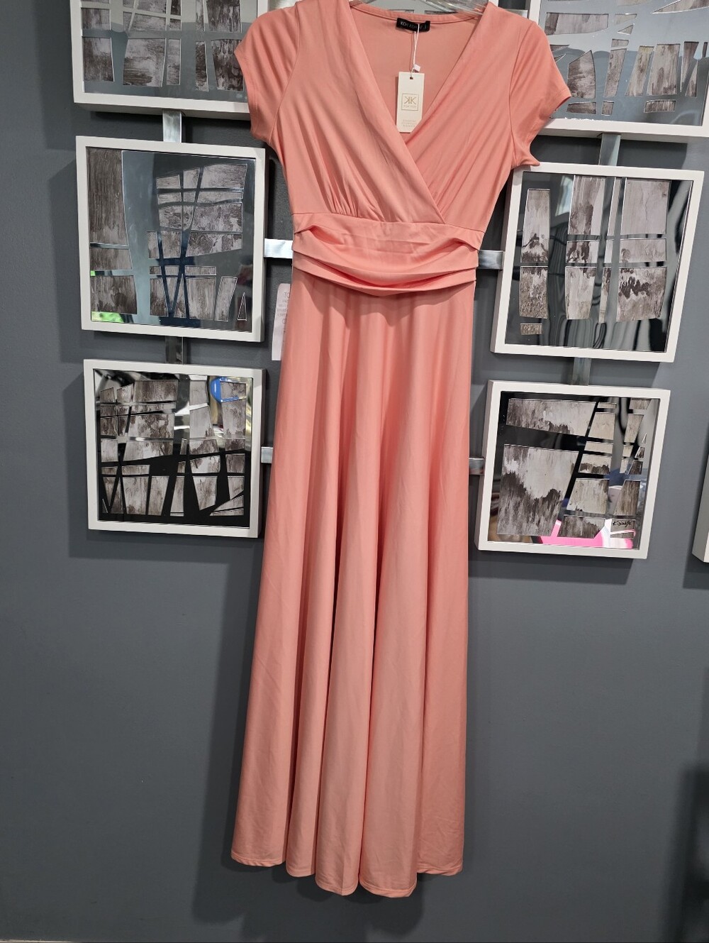 Women’s Coral Wrap-Style Maxi Dress. Small